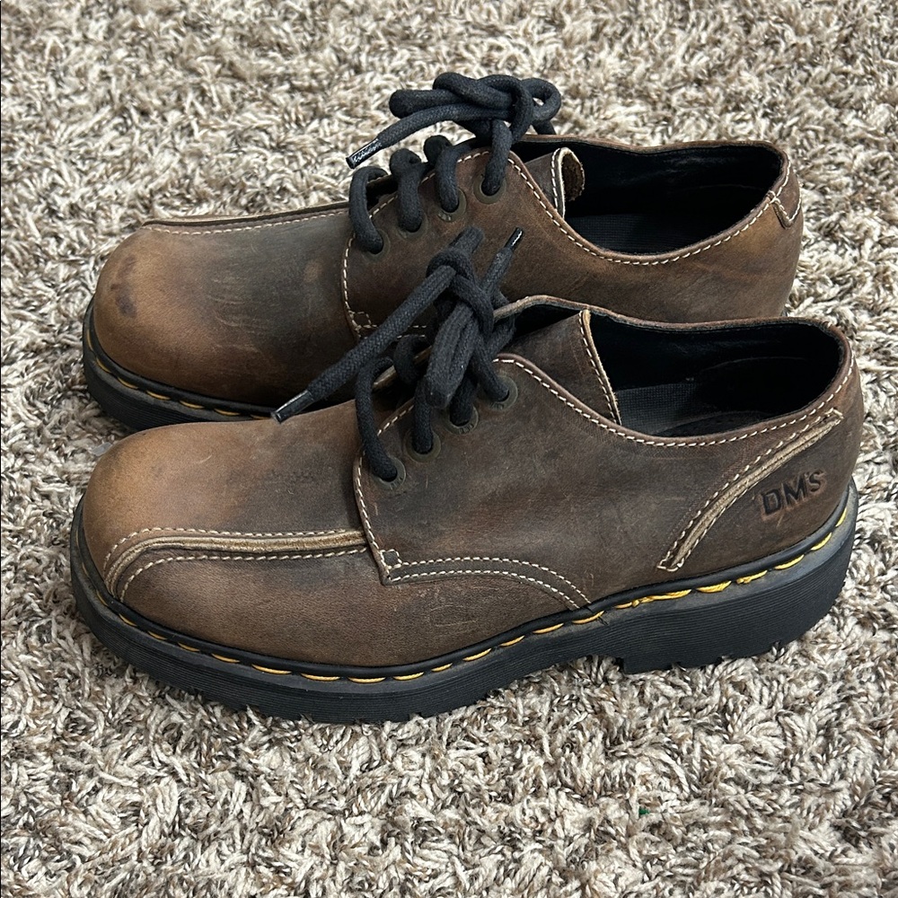 Dr. Martens Brown Leather Lace-Up Platform Shoes with Black Soles